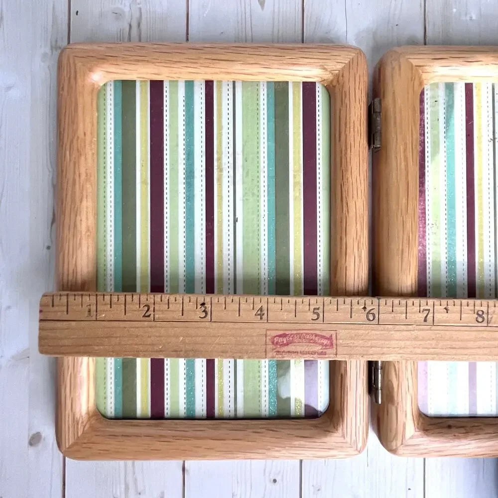 Vintage Light Wood Bi-Fold Double Tabletop Picture Frame Rounded Corners 4.5x6.5
